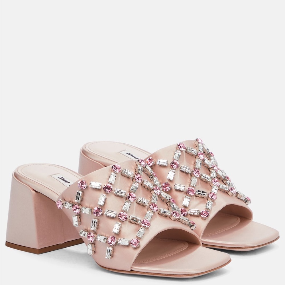 NWT Miu Miu Pink Crystal Embellished Mules platform 36